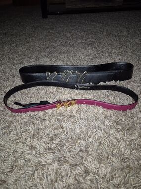 Paloma Picasso Pink and Black Leather Accent Belt with Gold Studs XXX